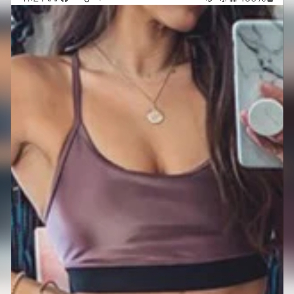 Fornia Luxe Sheen Brallete Marsala/Black Racerback Sports Bra Crop Top XL EUC